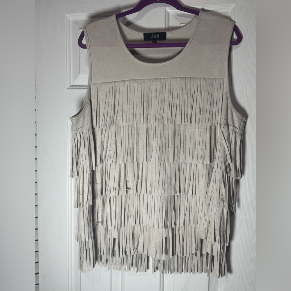 Joh Boho Fringe Suede-Look Sleeveless Top | Festival Western Chic XL